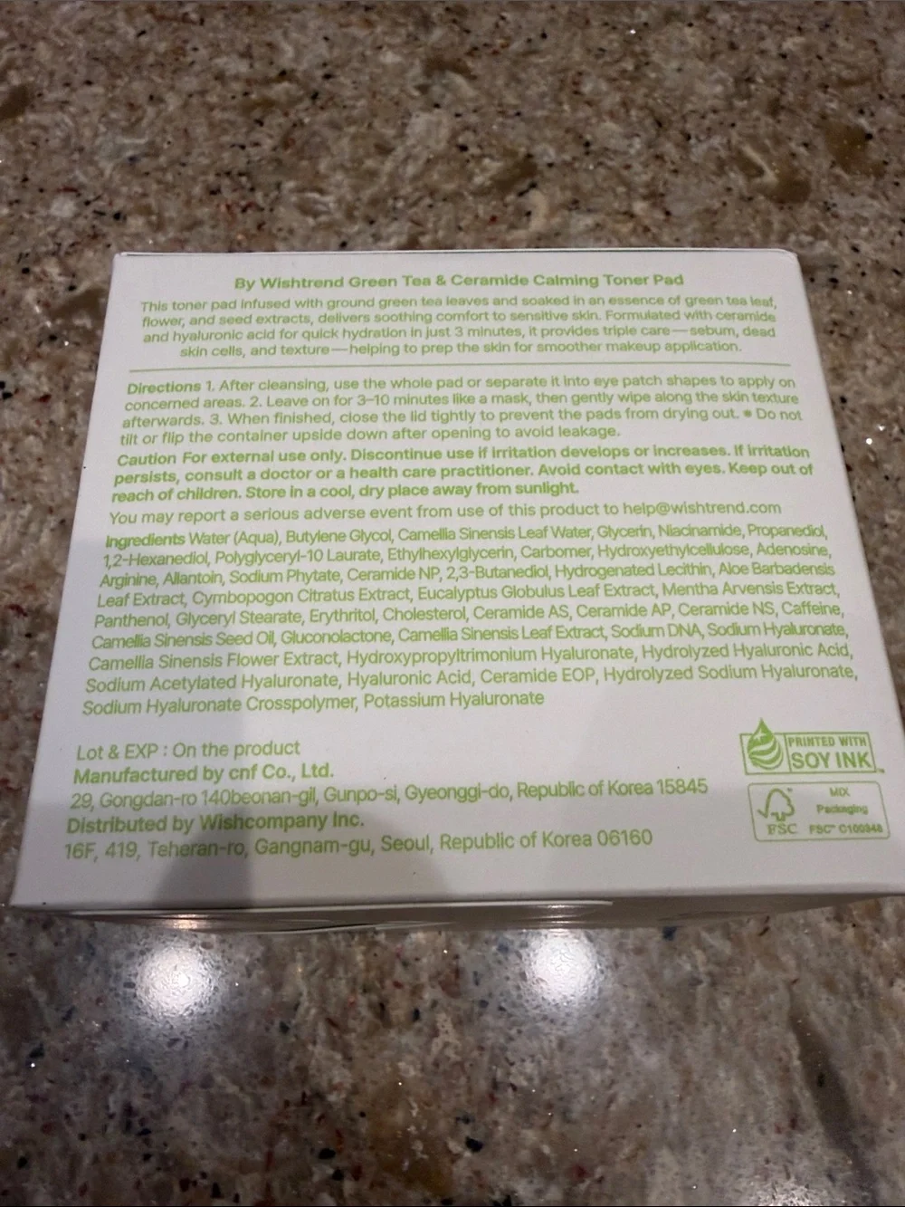 NEW By Wishtrend Green Tea & Ceramide Calming Toner Pad